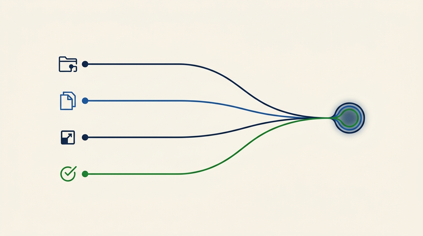 Tipos de Aposentadoria do Servidor Público: Guia RPPS 1 Ilustração conceitual com quatro caminhos convergindo para um único ponto, representando as quatro modalidades de aposentadoria do servidor público no RPPS, em paleta azul institucional sobre fundo creme