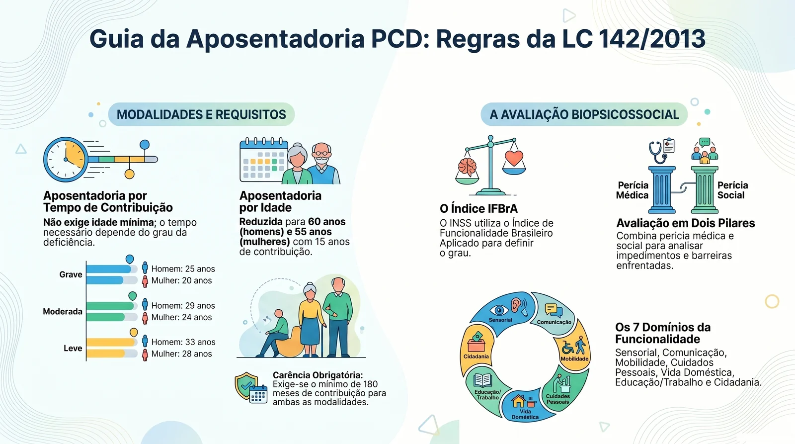 Aposentadoria PCD 2026: guia da LC 142/2013 para o INSS 2 Aposentadoria PCD tempo de contribuição por grau de deficiência: leve, moderada, grave